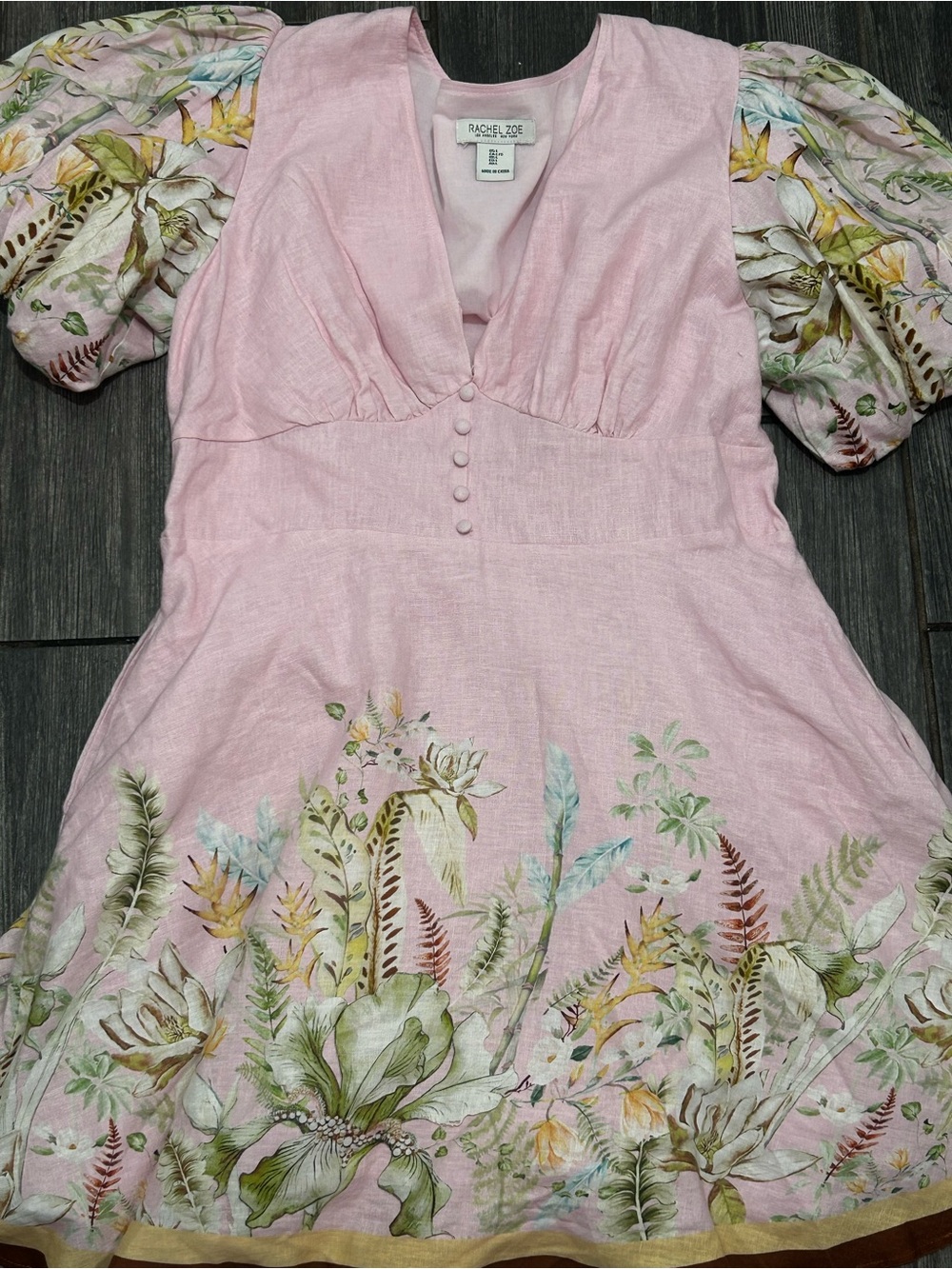 Rachel Zoe Light Pink Floral Puff-Sleeve Kids Dress